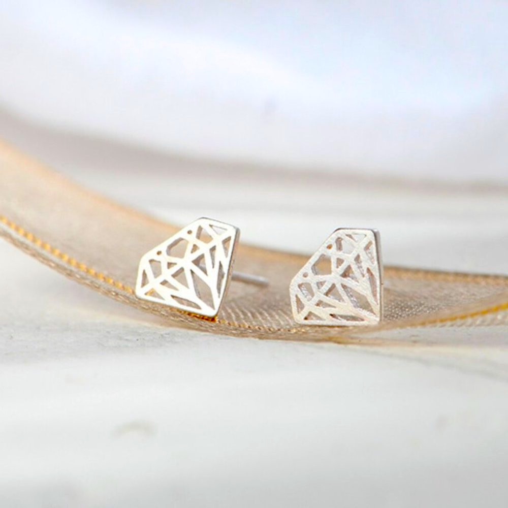 Minimalist Flat Diamond Shaped 925 Silver Needle Dainty Studs